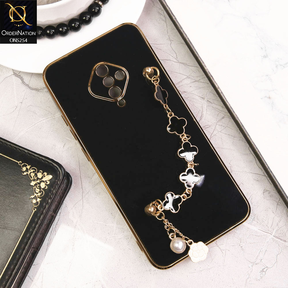 Vivo Y51 (2020 September) Cover - Black - New Gloss Shiny Soft Protective Case With Chain Holder