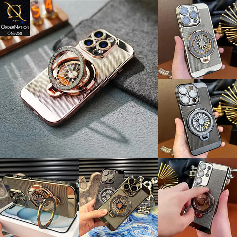 Vivo S17 Cover - Golden - New Breathing Mesh Hard Shell Protective Case With Spin Rotating Wheel Kickstand Holder