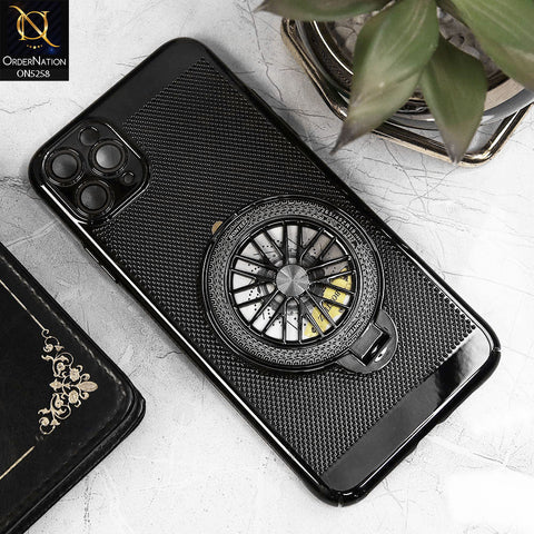 iPhone 11 Pro Max Cover - Black - New Breathing Mesh Hard Shell Protective Case With Spin Rotating Wheel Kickstand Holder