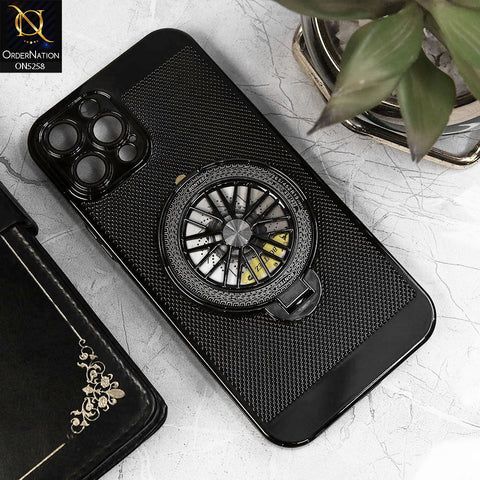 iPhone 12 Pro Max Cover - Black - New Breathing Mesh Hard Shell Protective Case With Spin Rotating Wheel Kickstand Holder