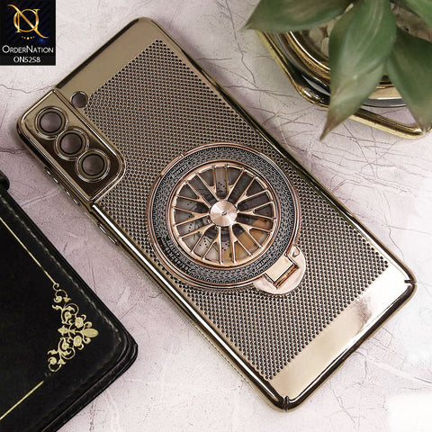 Samsung Galaxy S21 Plus 5G Cover - Golden - New Breathing Mesh Hard Shell Protective Case With Spin Rotating Wheel Kickstand Holder