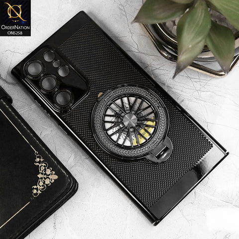 Samsung Galaxy S22 Ultra 5G Cover - Black - New Breathing Mesh Hard Shell Protective Case With Spin Rotating Wheel Kickstand Holder