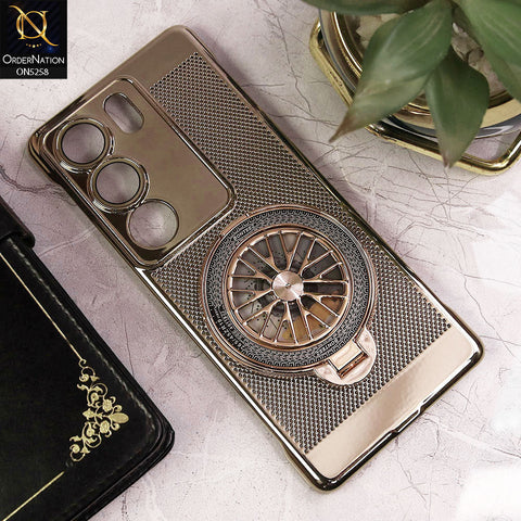 Vivo S17 Cover - Golden - New Breathing Mesh Hard Shell Protective Case With Spin Rotating Wheel Kickstand Holder