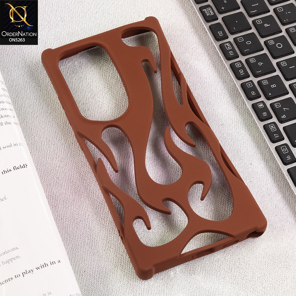 Samsung Galaxy S24 Ultra Cover - Brown - Matte Color 3D Flame Series Flexible Soft Case