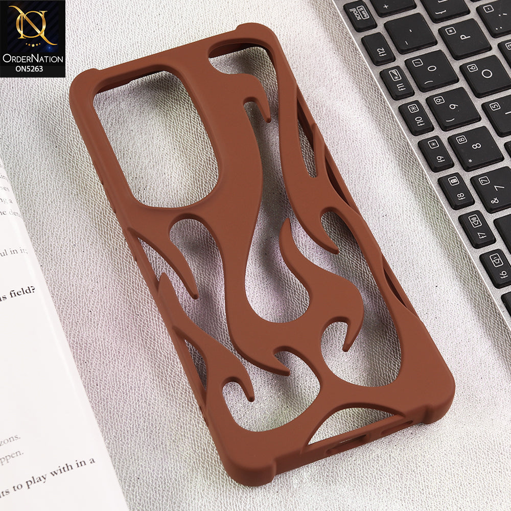 Samsung Galaxy S25 Ultra Cover - Brown - Matte Color 3D Flame Series Flexible Soft Case
