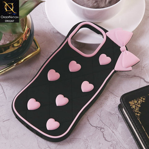 iPhone 15 Pro Cover - Pink - 3D Pink Heart with Bow-Knot Design Soft Protective Case