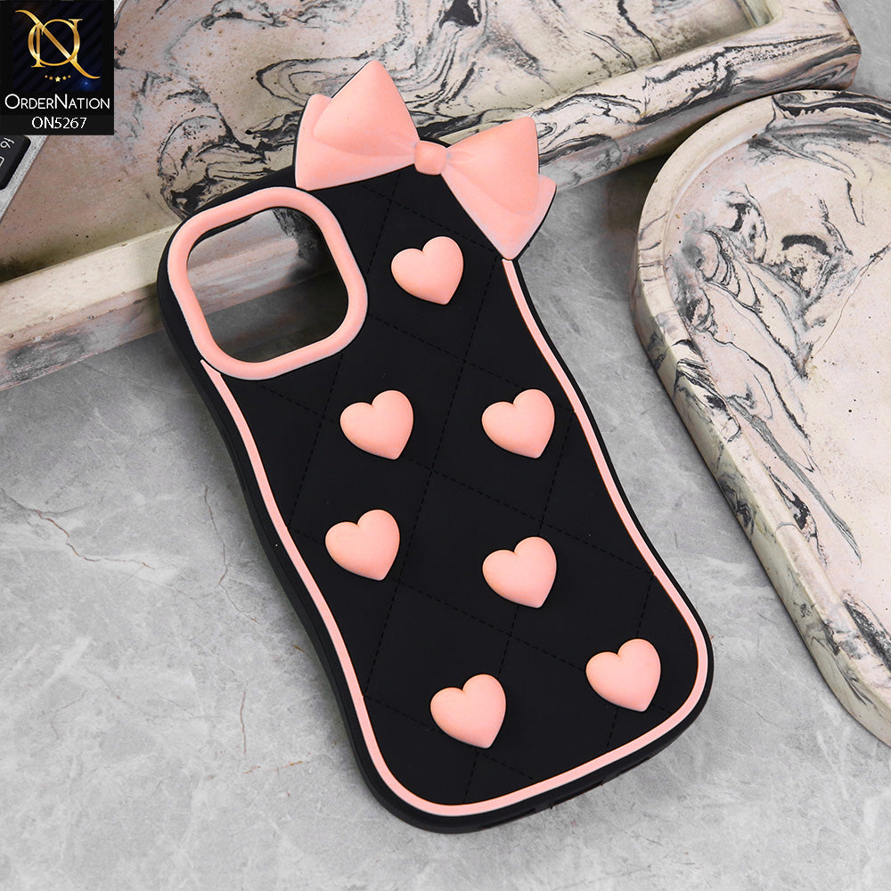 iPhone 15 Cover - Design1 -  3D Pink Heart with Bow-Knot Design Soft Protective Case