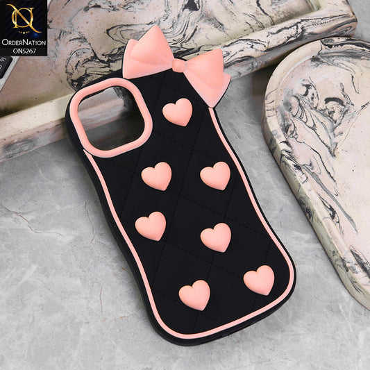 iPhone 15 Cover - Design1 -  3D Pink Heart with Bow-Knot Design Soft Protective Case