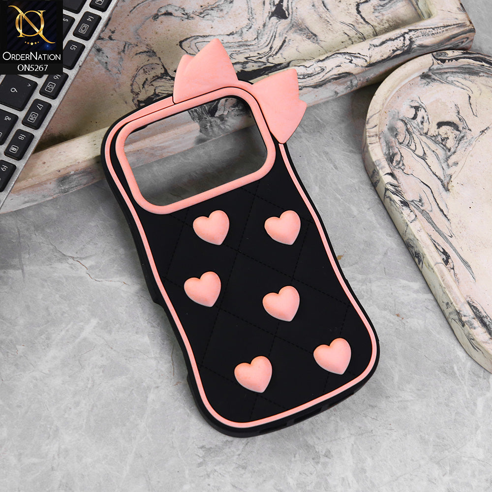 iPhone 17 Pro Cover - Design1 -  3D Pink Heart with Bow-Knot Design Soft Protective Case