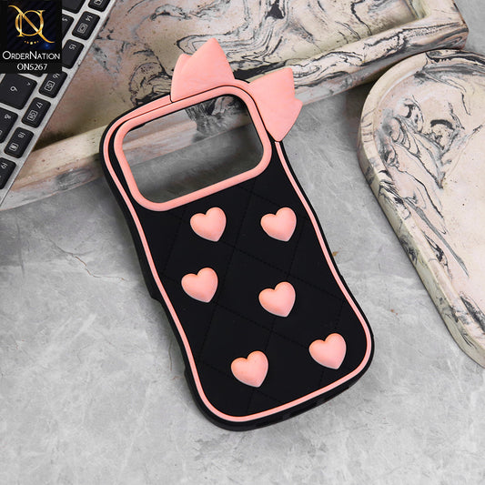 iPhone 17 Pro Max Cover - Design1 -  3D Pink Heart with Bow-Knot Design Soft Protective Case