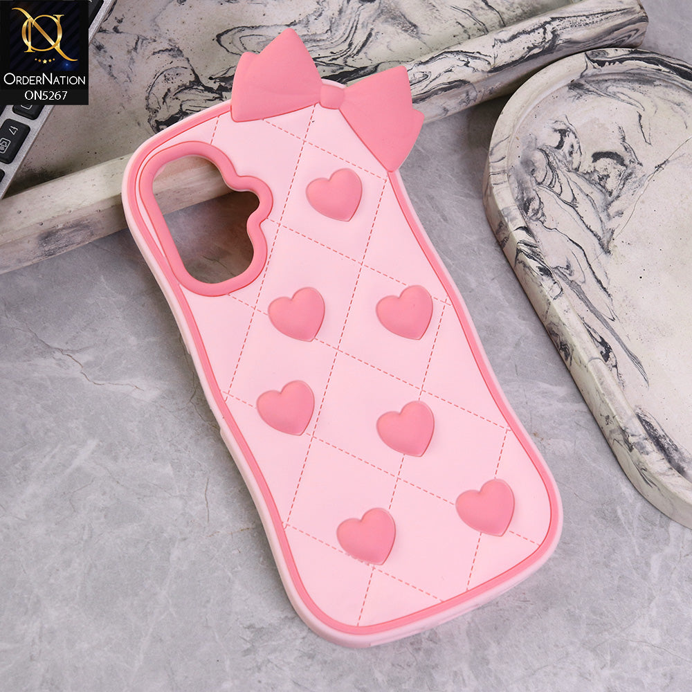 Infinix Smart 10 Cover - Design2 -  3D Pink Heart with Bow-Knot Design Soft Protective Case
