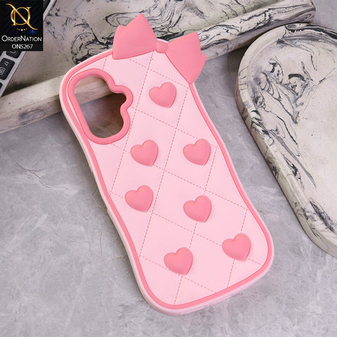 Infinix Smart 10 Cover - Design2 -  3D Pink Heart with Bow-Knot Design Soft Protective Case