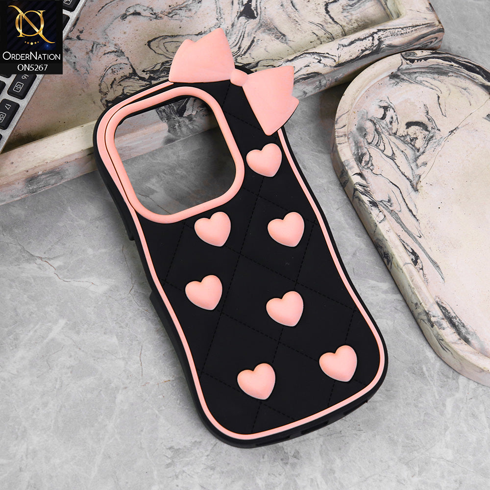 Tecno Spark 20 Cover - Design1 -  3D Pink Heart with Bow-Knot Design Soft Protective Case
