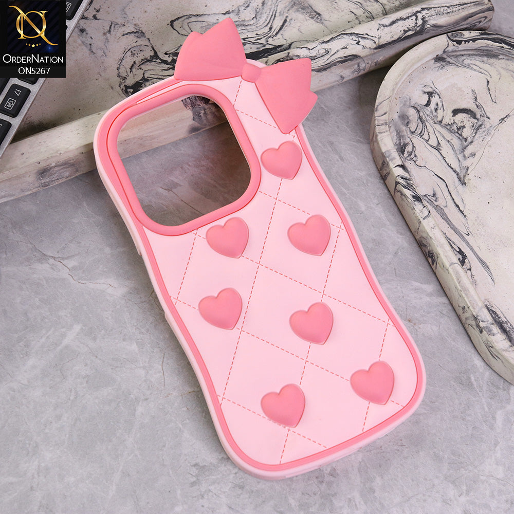 Itel P55 4G Cover - Design2 -  3D Pink Heart with Bow-Knot Design Soft Protective Case