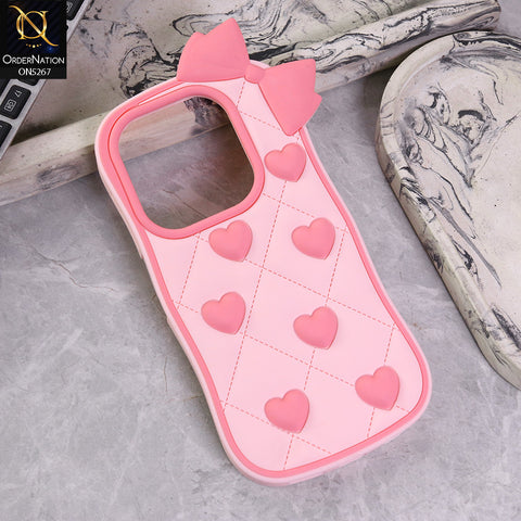 Itel P55 4G Cover - Design2 -  3D Pink Heart with Bow-Knot Design Soft Protective Case