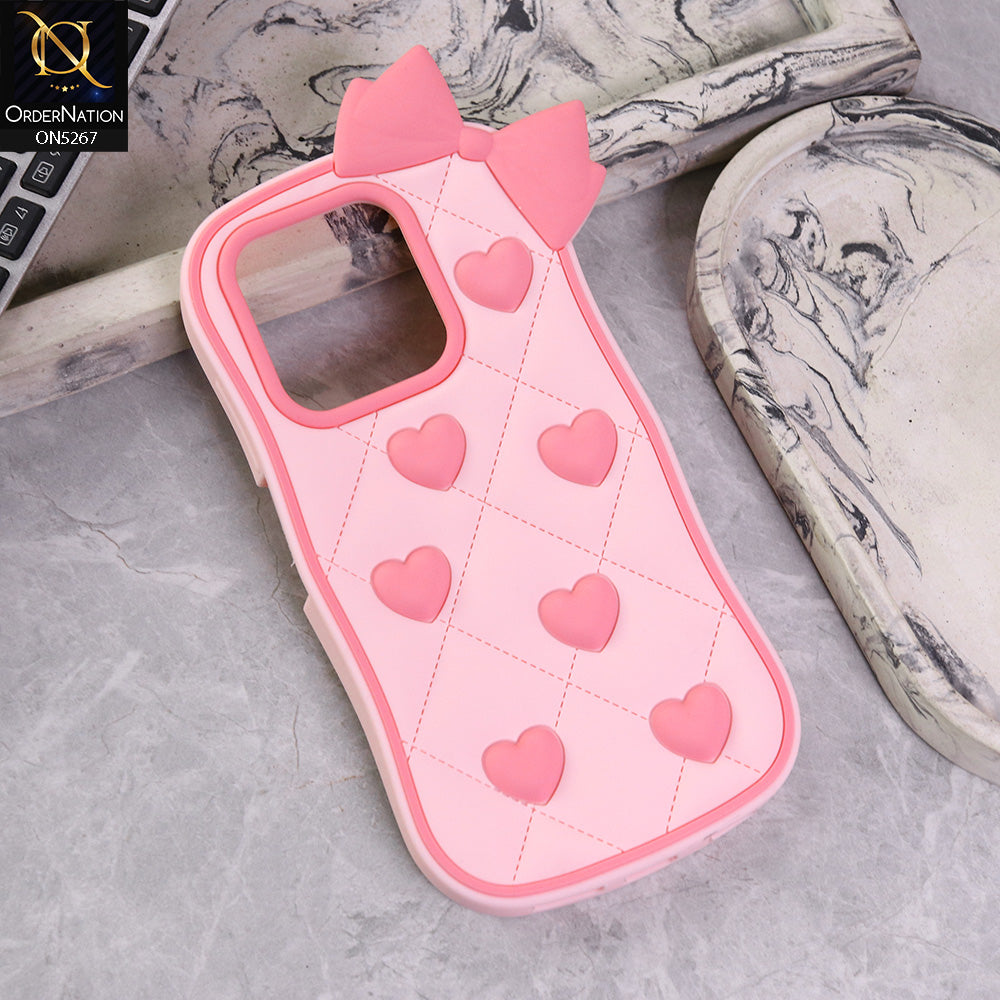 Infinix Smart 9 Cover - Design2 -  3D Pink Heart with Bow-Knot Design Soft Protective Case