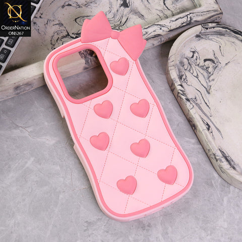 Infinix Smart 9 Cover - Design2 -  3D Pink Heart with Bow-Knot Design Soft Protective Case
