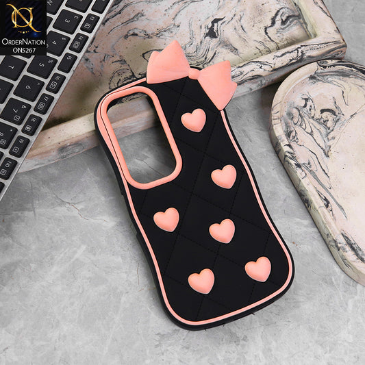 Vivo Y19s Cover - Design1 -  3D Pink Heart with Bow-Knot Design Soft Protective Case