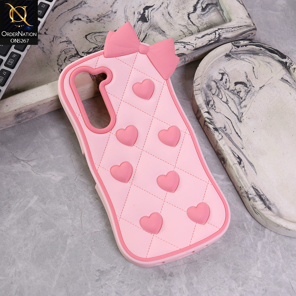 Vivo Y19 Cover - Design2 -  3D Pink Heart with Bow-Knot Design Soft Protective Case