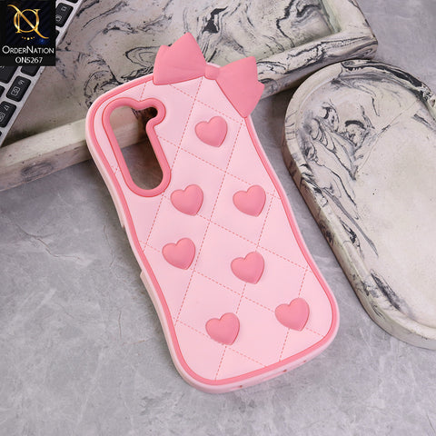 Vivo Y19 Cover - Design2 -  3D Pink Heart with Bow-Knot Design Soft Protective Case