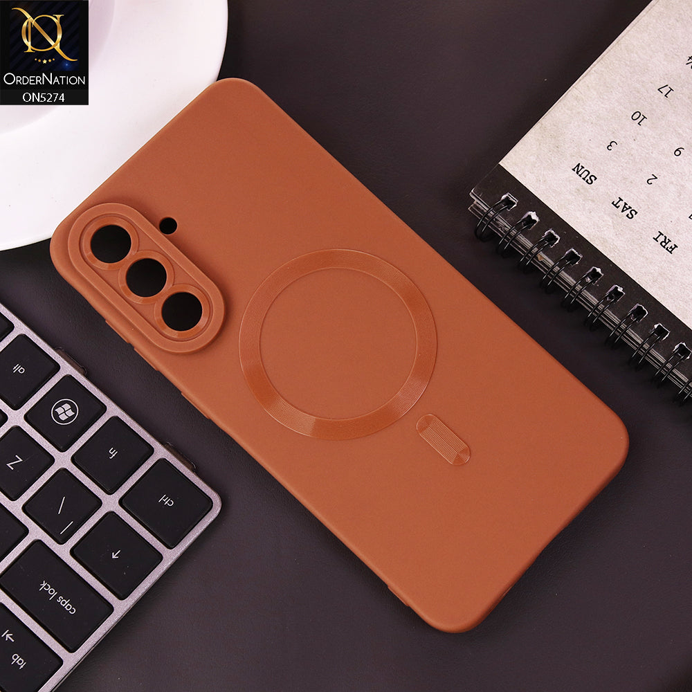 Samsung Galaxy A56 Cover - Brown - Soft Silicne Magsafe Design Camera Protection Case