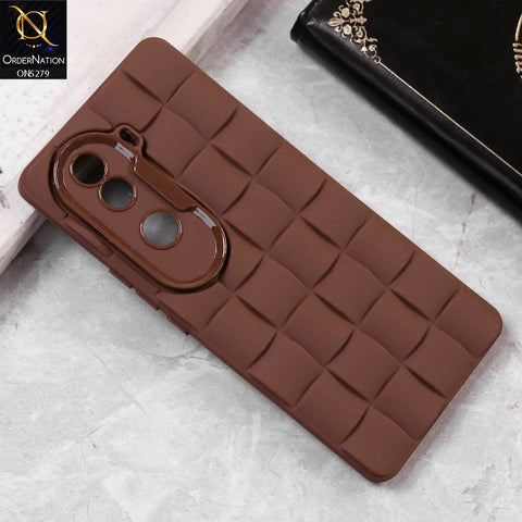 Vivo iQOO Z9s - Saddle Brown -  Parquet Square Silicone Case With Camera ProtectionCover - Brown -  Parquet Square Silicone Case With Camera Protection