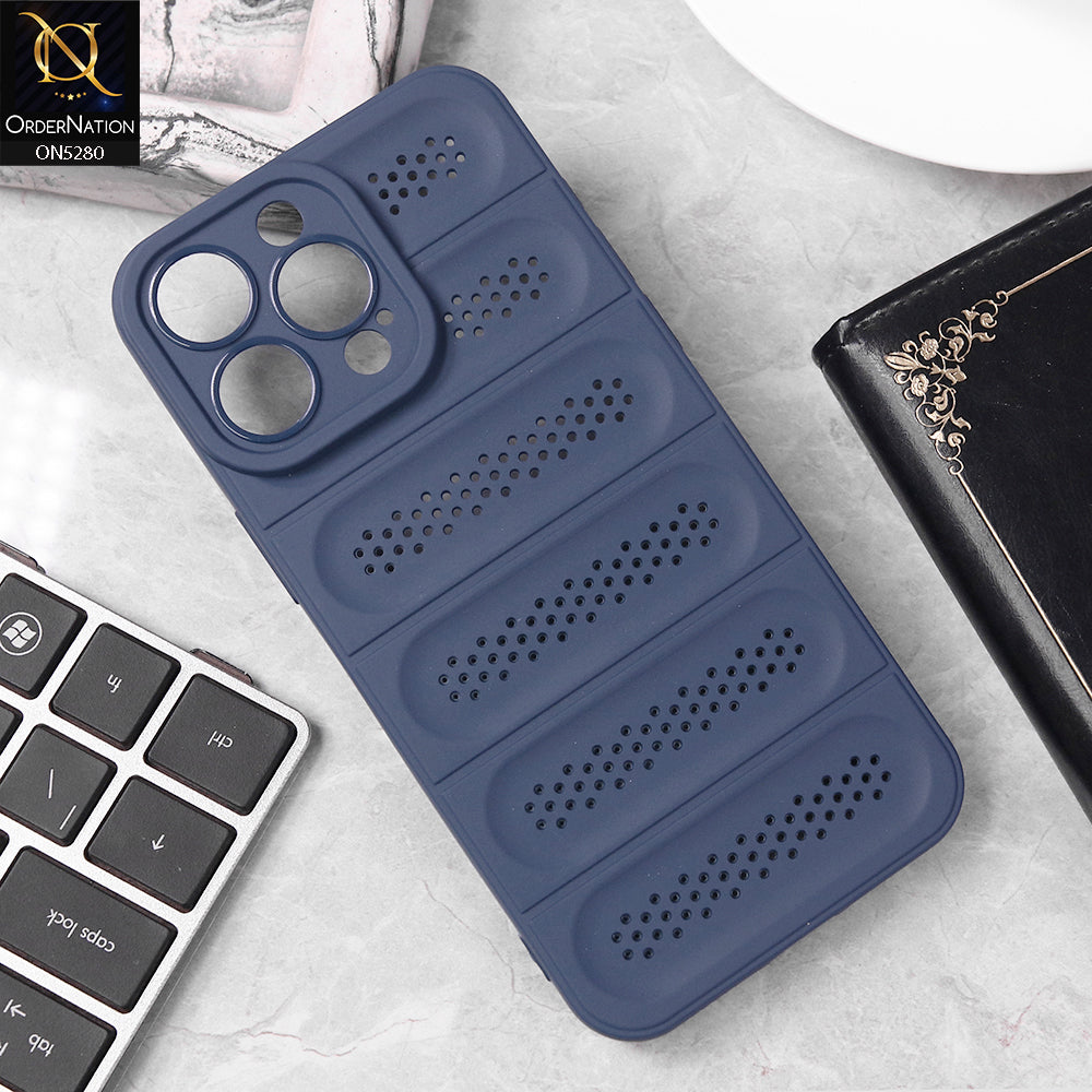 iPhone 15 Pro Max Cover - Blue -Trendy Breathable Mesh Grid Net Soft Case With Camera Protection