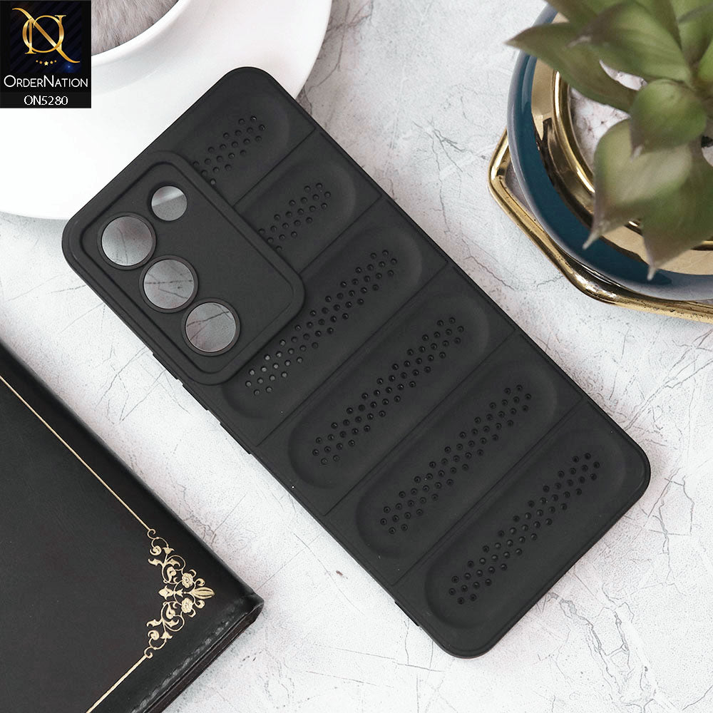 Vivo Y200e Cover - Black - Trendy Breathable Mesh Grid Net Soft Case With Camera Protection