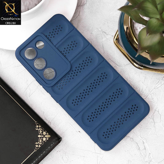Vivo Y200e Cover - Blue - Trendy Breathable Mesh Grid Net Soft Case With Camera Protection