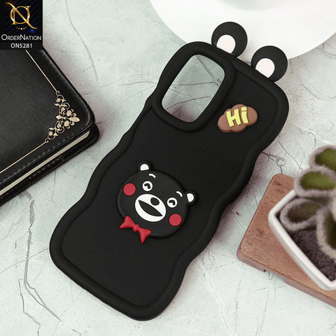 Oppo A55s Cover - Black -  3D Cute Cartoon With Ear Soft Silicon Protective Case