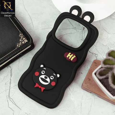 Infinix Note 40 Pro Cover - Black -  3D Cute Cartoon With Ear Soft Silicon Protective Case