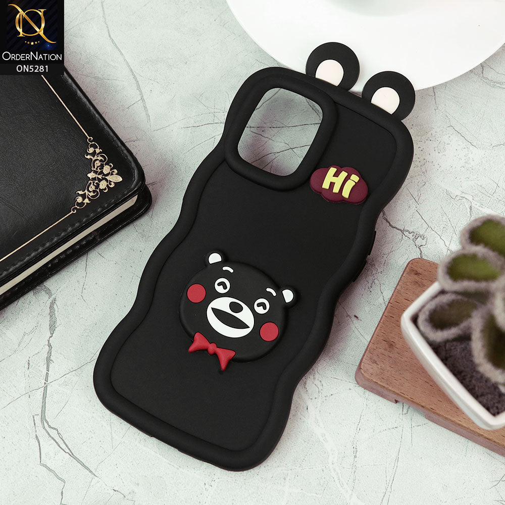 Oppo Reno 7 4G Cover - Black -  3D Cute Cartoon With Ear Soft Silicon Protective Case
