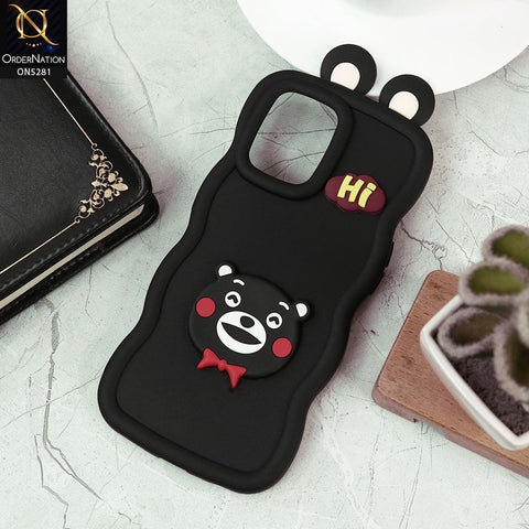 Oppo Reno 7 4G Cover - Black -  3D Cute Cartoon With Ear Soft Silicon Protective Case