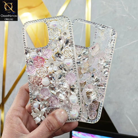 iPhone 16 Pro Cover - Design 1 -  Cute 3D Flowers Butterfly Shiny Rhinestones Soft Border Case
