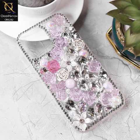 iPhone 16 Pro Cover - Design 1 -  Cute 3D Flowers Butterfly Shiny Rhinestones Soft Border Case