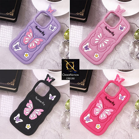 iPhone 14 Cover - Purple - Cute 3D Butterfly Cartoon Soft Case