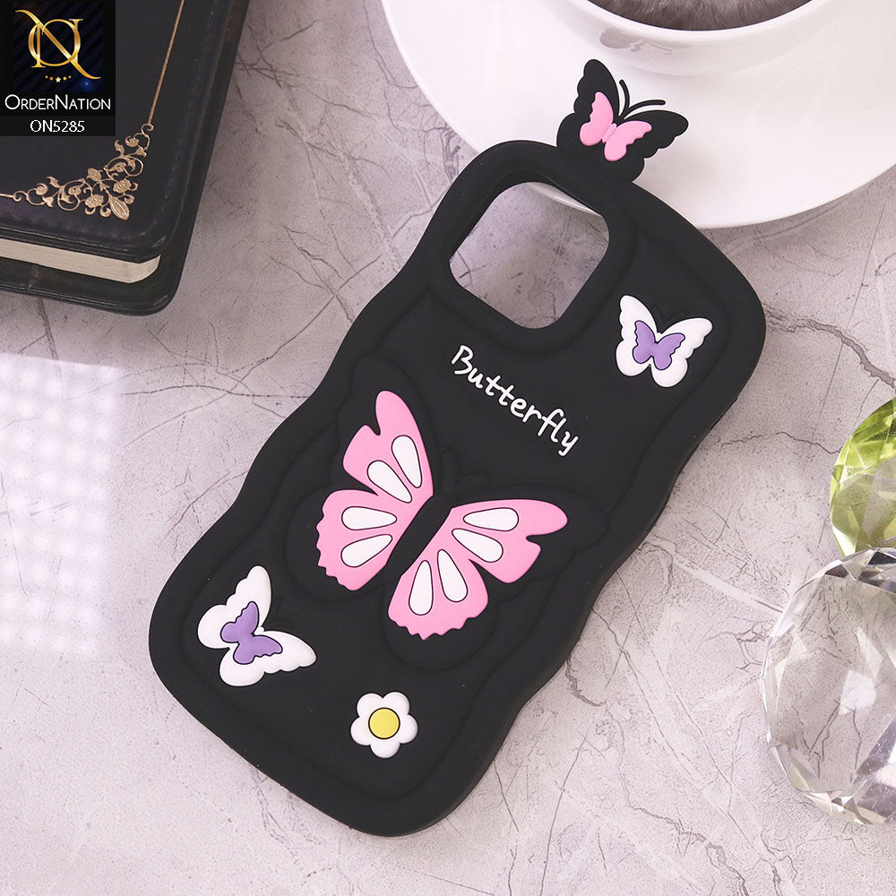 iPhone 13 Cover - Black - Cute 3D Butterfly Cartoon Soft Case
