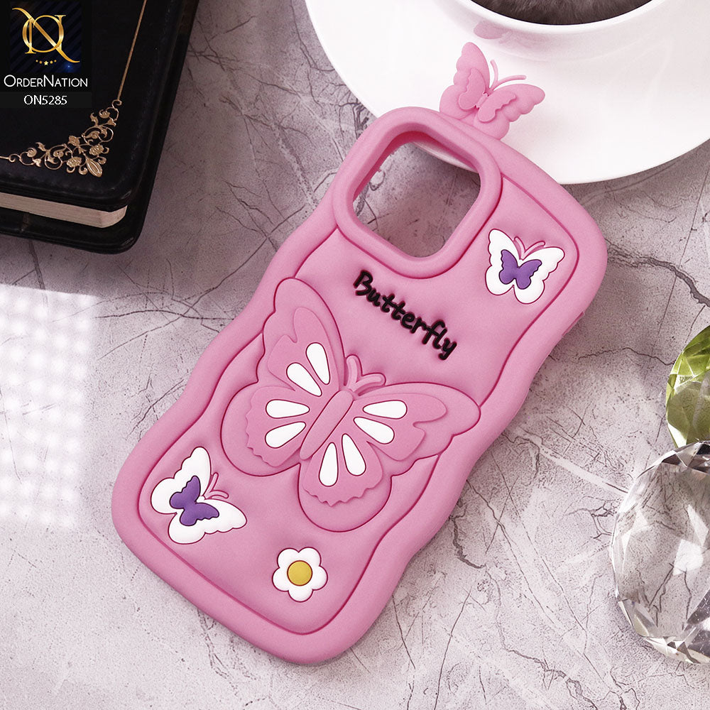 iPhone 13 Cover - Light Pink - Cute 3D Butterfly Cartoon Soft Case