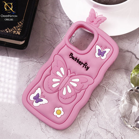 iPhone 13 Cover - Light Pink - Cute 3D Butterfly Cartoon Soft Case