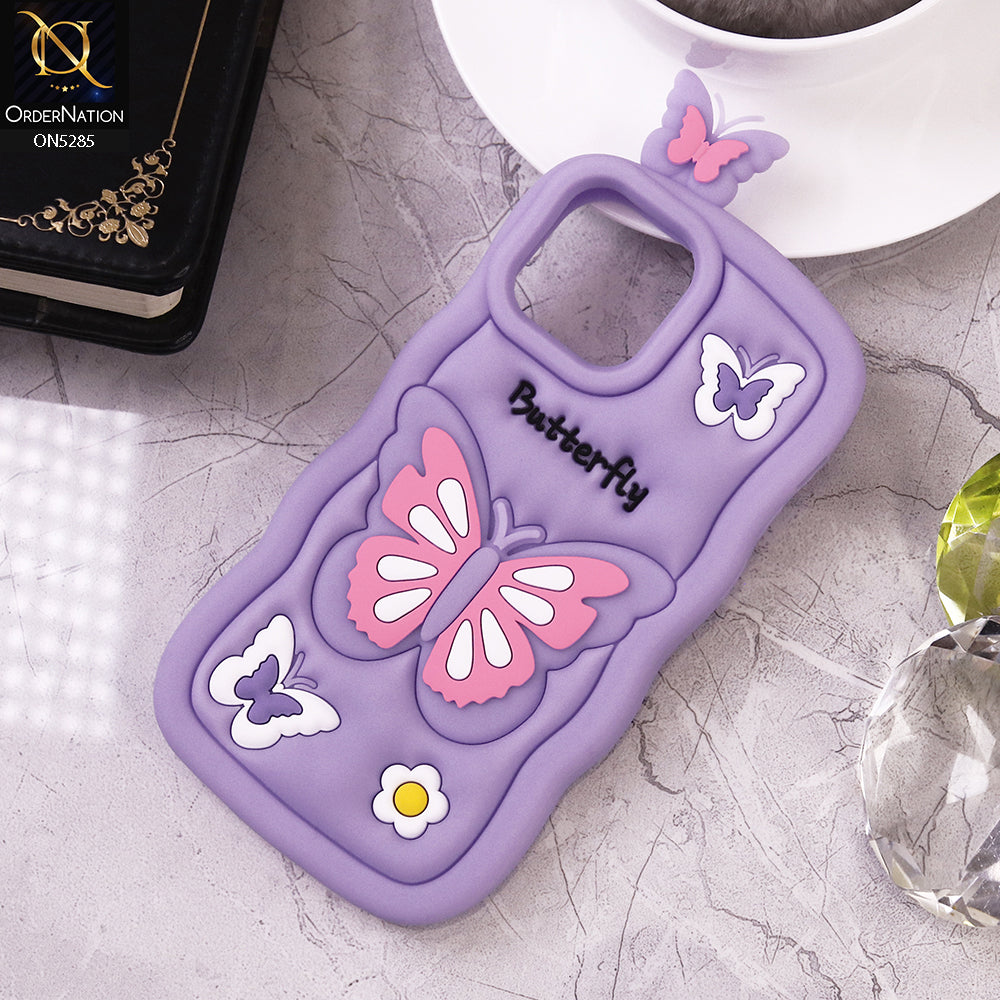 iPhone 13 Cover - Purple - Cute 3D Butterfly Cartoon Soft Case