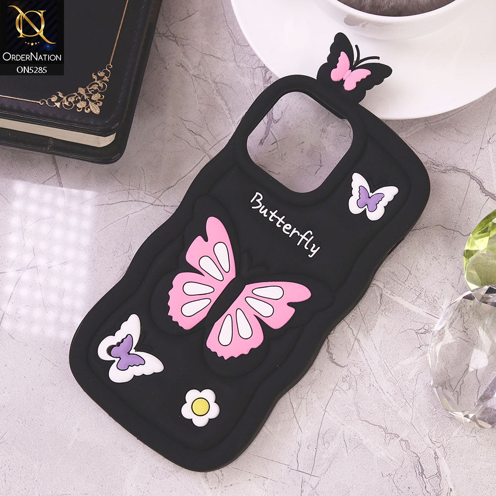 iPhone 16 Pro Max Cover - Black - Cute 3D Butterfly Cartoon Soft Case