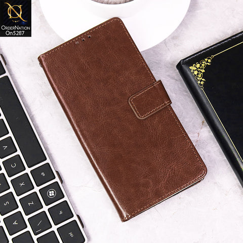 Oppo A5 2020 Cover - Brown - Premium PU Leather Magnetic Flip Book Card Slots Wallet Soft Case