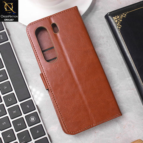 Tecno Camon 40 Pro Cover - Brown -  Premium PU Leather Magnetic Flip Book Card Slots Wallet Soft Case