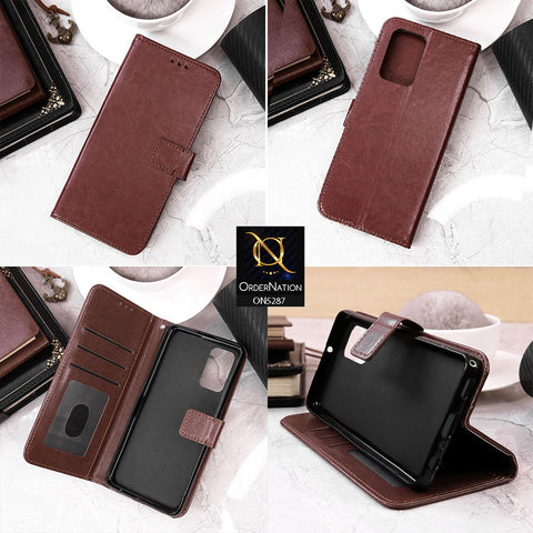 Tecno Camon 20 Pro Cover - Brown - Premium PU Leather Magnetic Flip Book Card Slots Wallet Soft Case