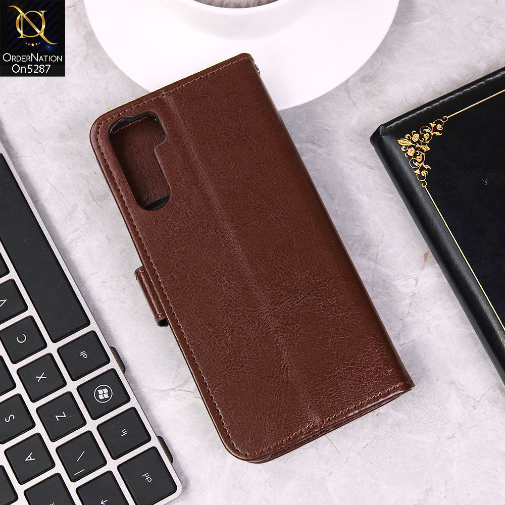 Oppo Reno 3 Cover - Brown -  Premium PU Leather Magnetic Flip Book Card Slots Wallet Soft Case