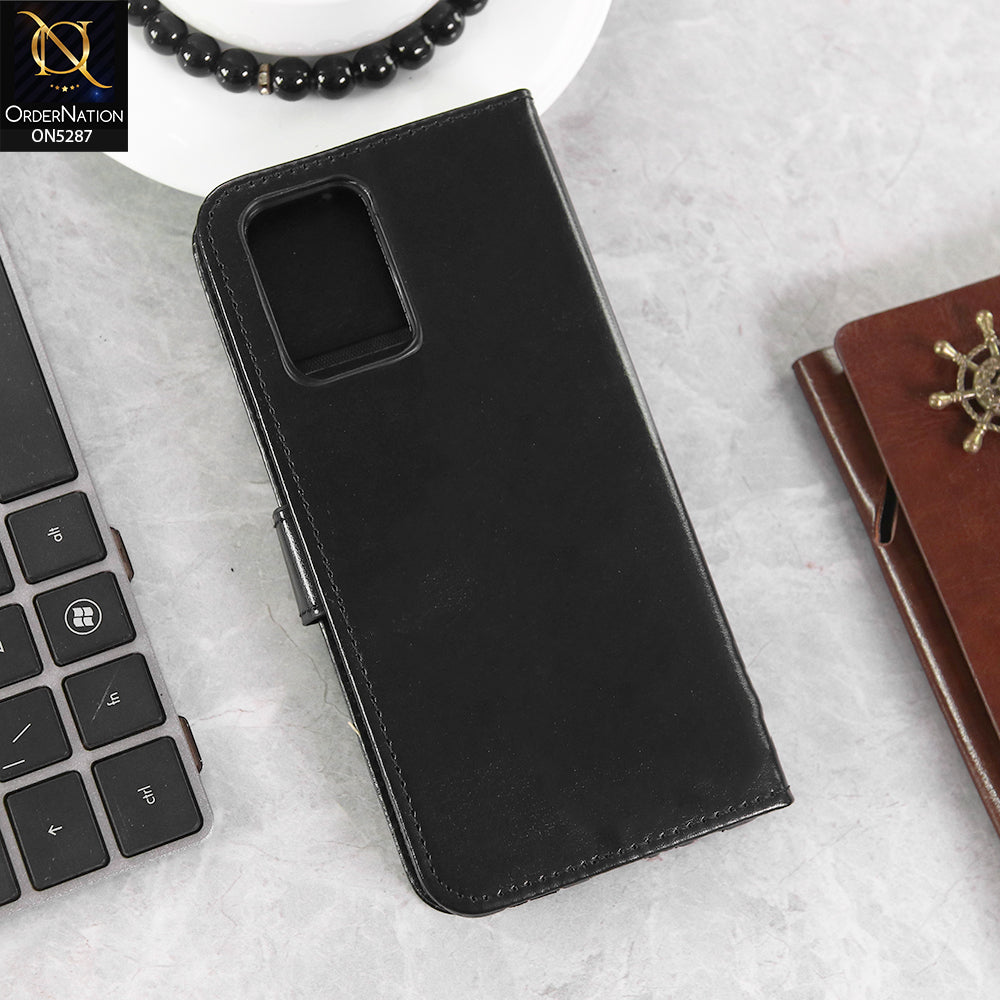 Oppo F19s Cover - Black -  Premium PU Leather Magnetic Flip Book Card Slots Wallet Soft Case