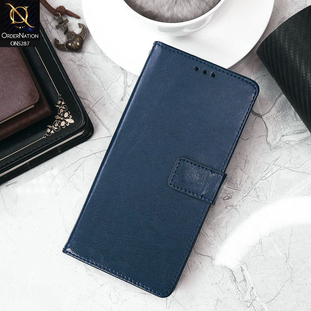 Vivo Y33t Cover - Blue - Premium PU Leather Magnetic Flip Book Card Slots Wallet Soft Case