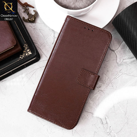 Oppo K10 Cover - Brown - Premium PU Leather Magnetic Flip Book Card Slots Wallet Soft Case