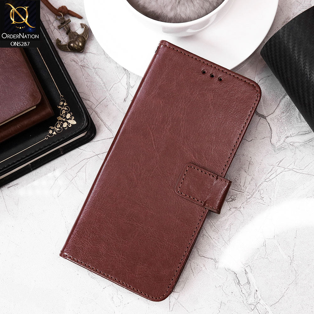 Tecno Camon 20 Pro Cover - Brown - Premium PU Leather Magnetic Flip Book Card Slots Wallet Soft Case
