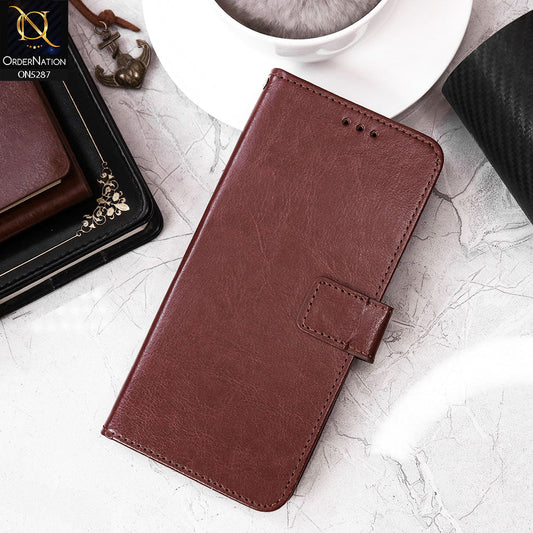 Tecno Camon 20 Pro Cover - Brown - Premium PU Leather Magnetic Flip Book Card Slots Wallet Soft Case